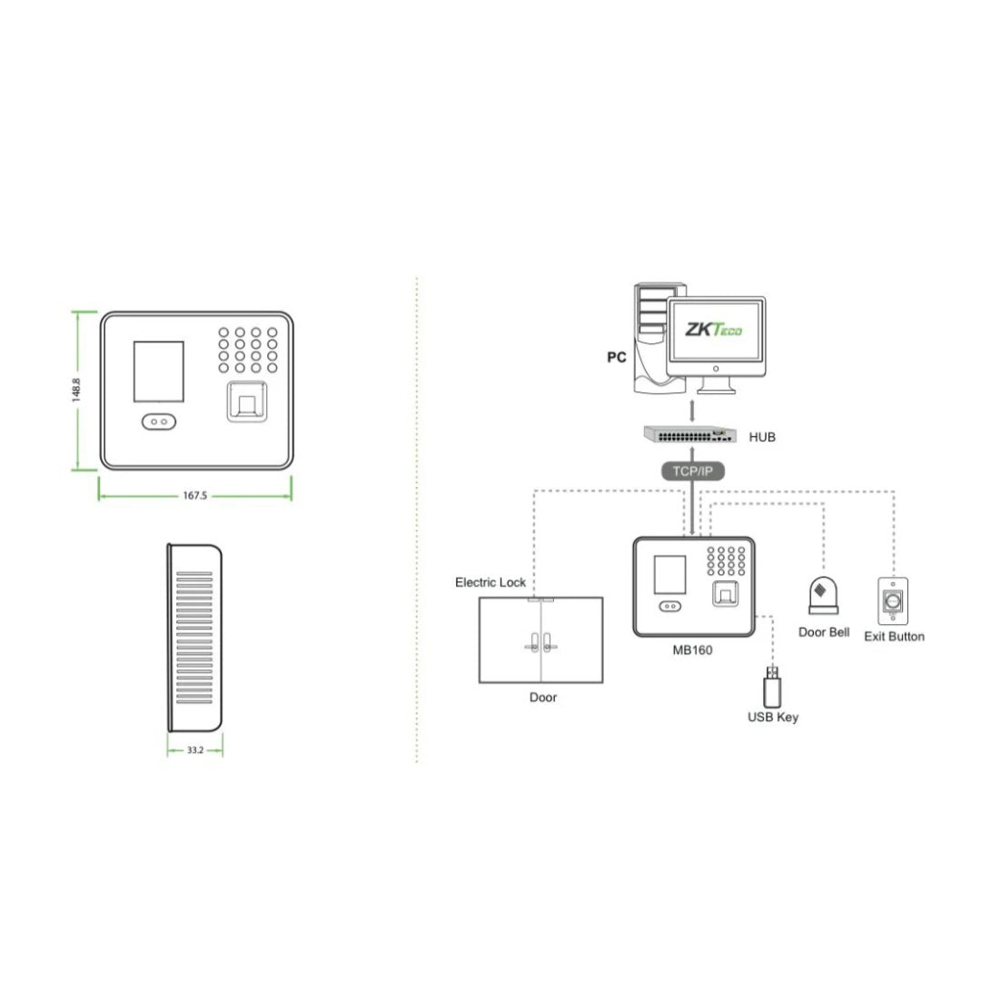 Pointeuse biométrique ZKTeco MB160 reconnaissance faciale empreintes digitales - ZKTECO - Binaa