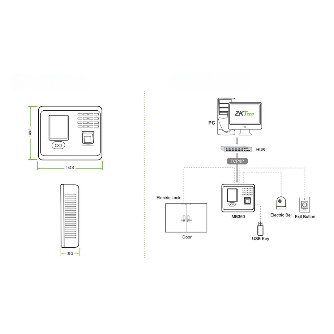 Pointeuse biométrique ZKTeco MB360 reconnaissance faciale empreintes digitales - ZKTECO - Binaa