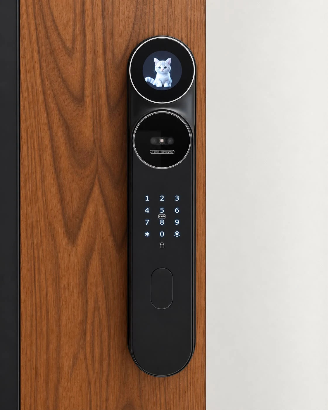 Serrure intelligente Eyra AI Pro installée sur une porte au Maroc, réalisation Binaa.